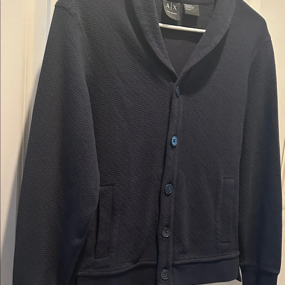 A|X Armani Exchange Navy Blue Shawl Collar Knit Cardigan Sweater Jacket XS - Picture 3 of 9
